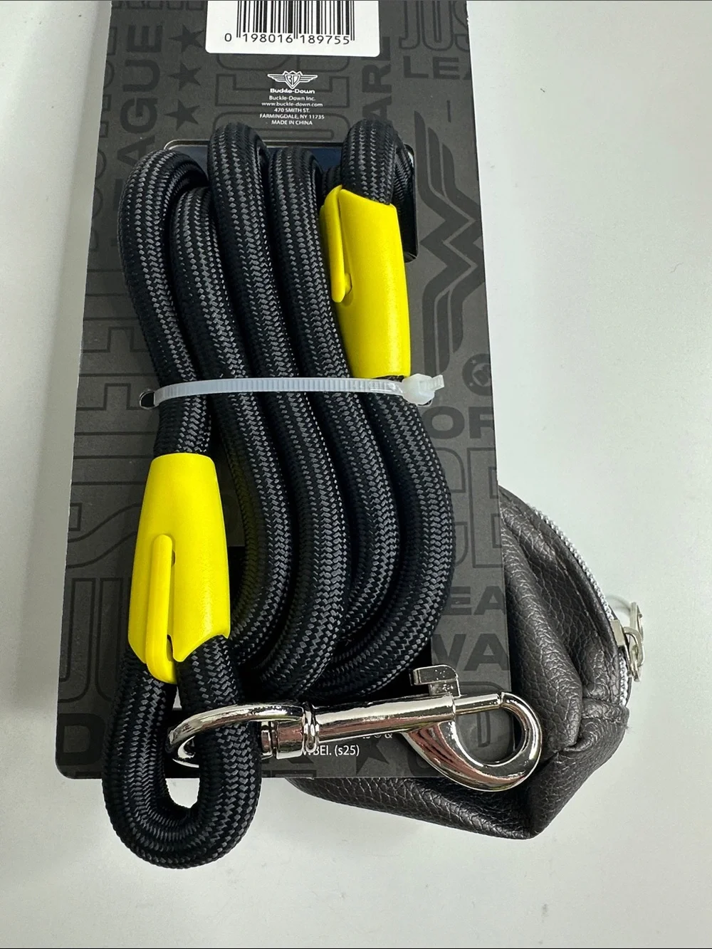 DC Black and Yellow Batman Rope Leash with Logo Dispenser